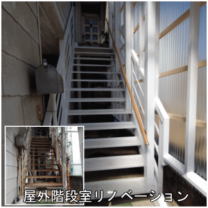 屋外階段柱に手すり取付