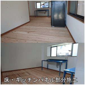 床・キッチンパネル部分施工