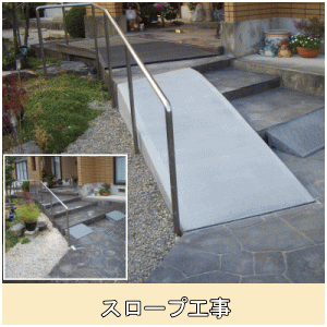 階段にコンクリートスロープ